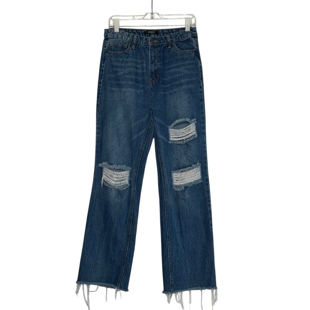 American Basi blue distressed frayed hems wide legs jeans size 7
